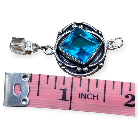 Fairy Core Whimsical Blue Rhinestone Silver Tone Bead Boho Dangle 1.75" Pendant - Picture 4 of 7